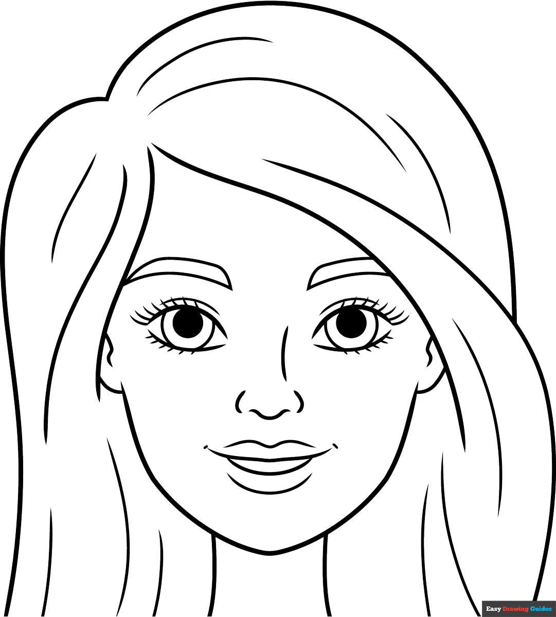 Easy Barbie Doll Face Coloring Page Easy Drawing Guides