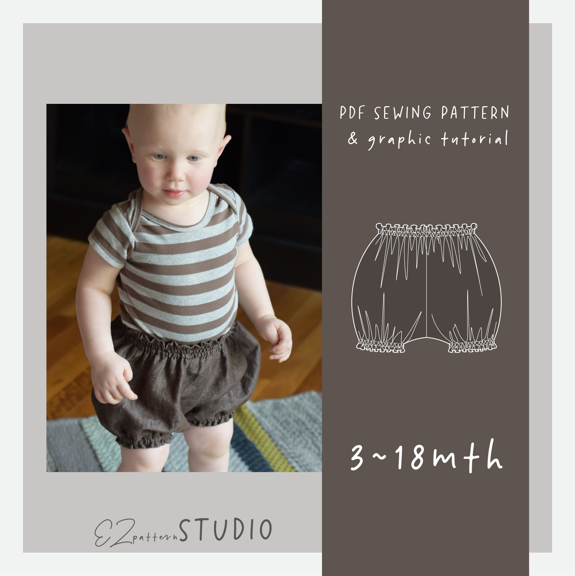 Easy Long Vintage Bloomers PDF Sewing Patterns For Baby toddler Sizes 3mth 6mth 9mth 12mth 18mth Ez 5201 Etsy