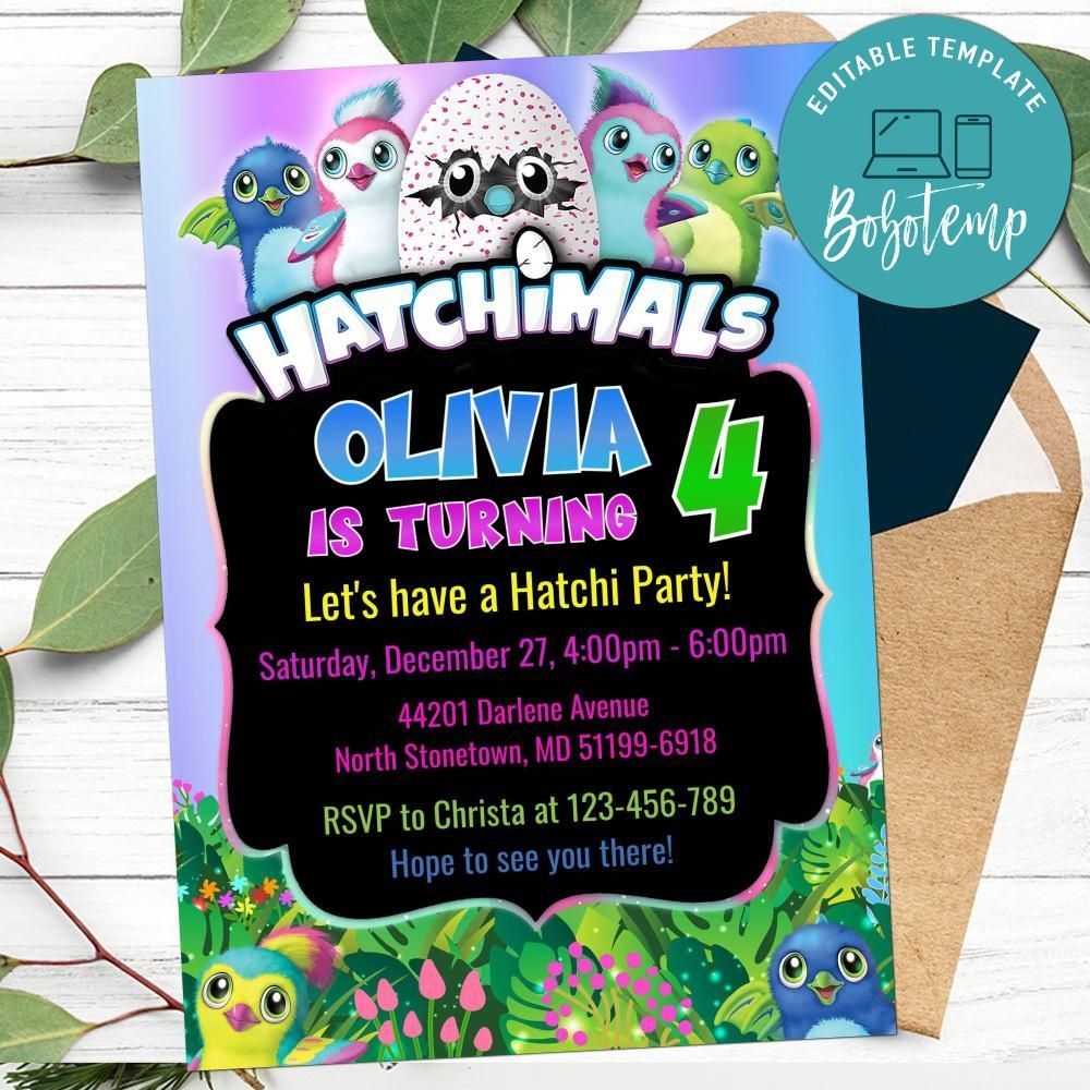 Editable Hatchimal Birthday Invitations Instant Download Bobotemp