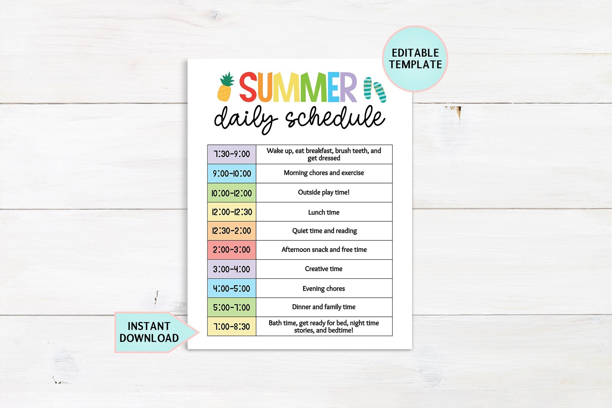 Editable Kids Daily Schedule Template Summer Schedule Printable Daily Checklist For Kids Summer Daily Routine Chart Checklist Download Etsy