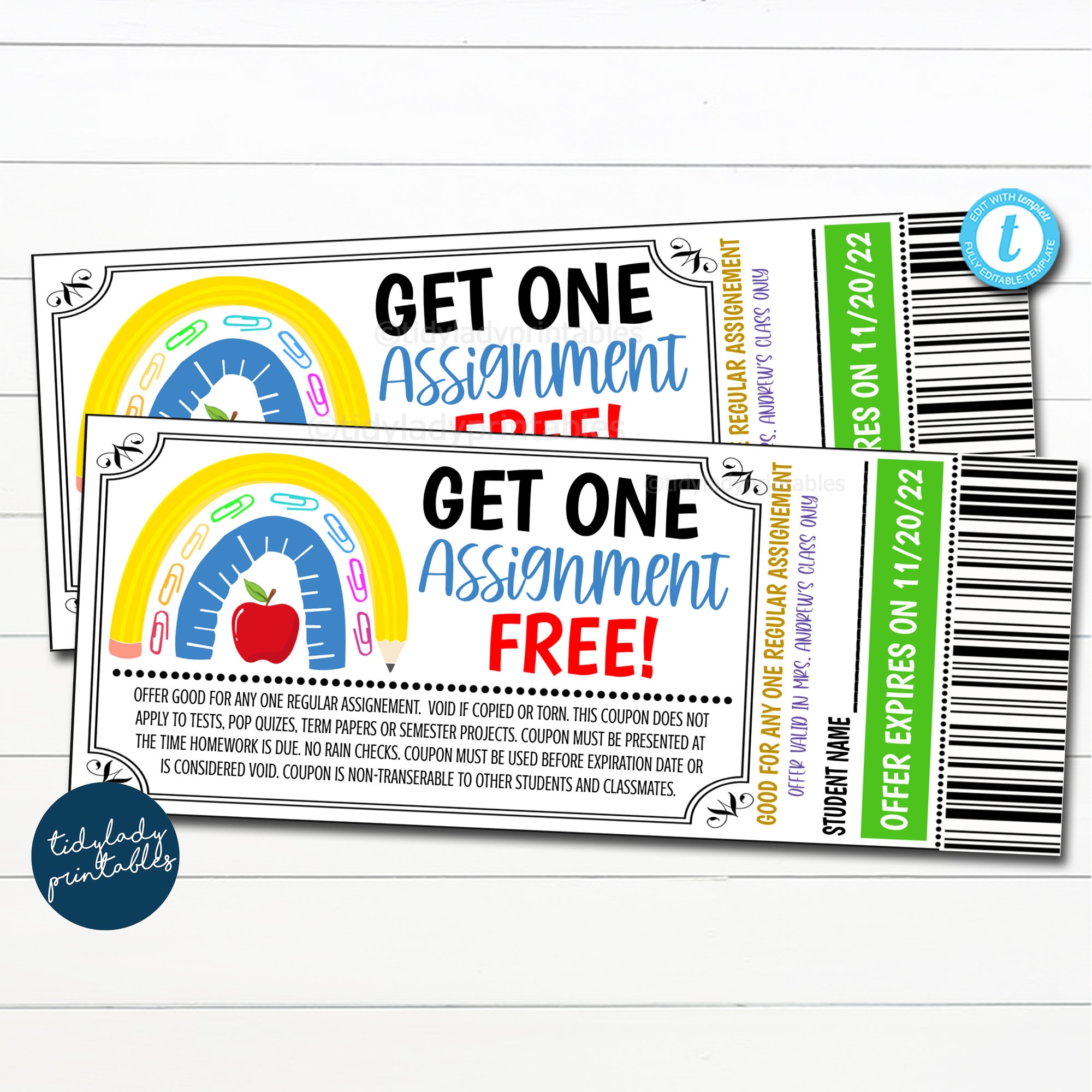 EDITABLE Kids Homework Coupon Kids Homework Pass High School Teacher Back To School Student Classroom Management Idea EDITABLE TEMPLATE Etsy