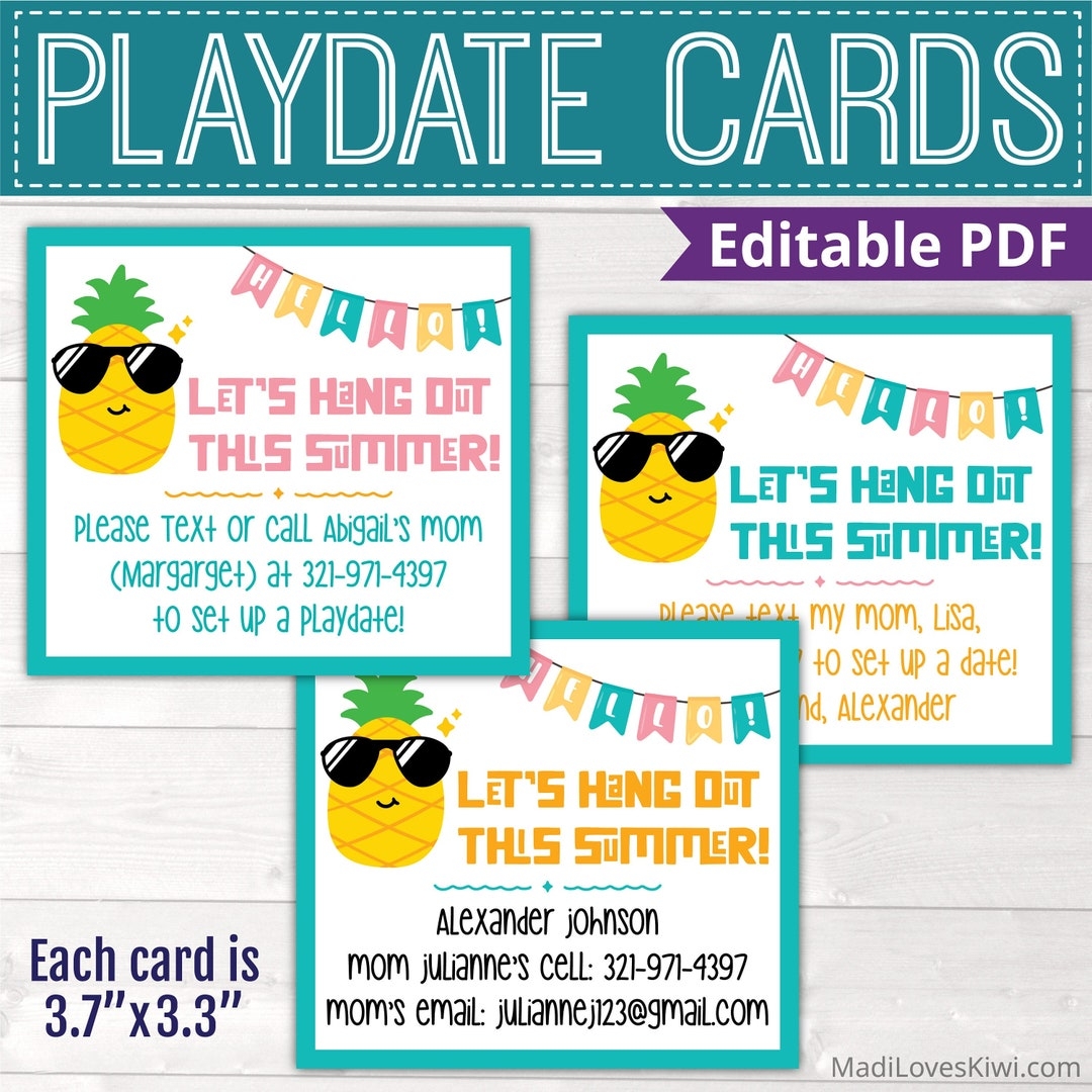 Editable Playdate Calling Card For Kid Printable Summer Play Date Invite Instant Download End Of Year Keep In Touch Last Day Of School Etsy