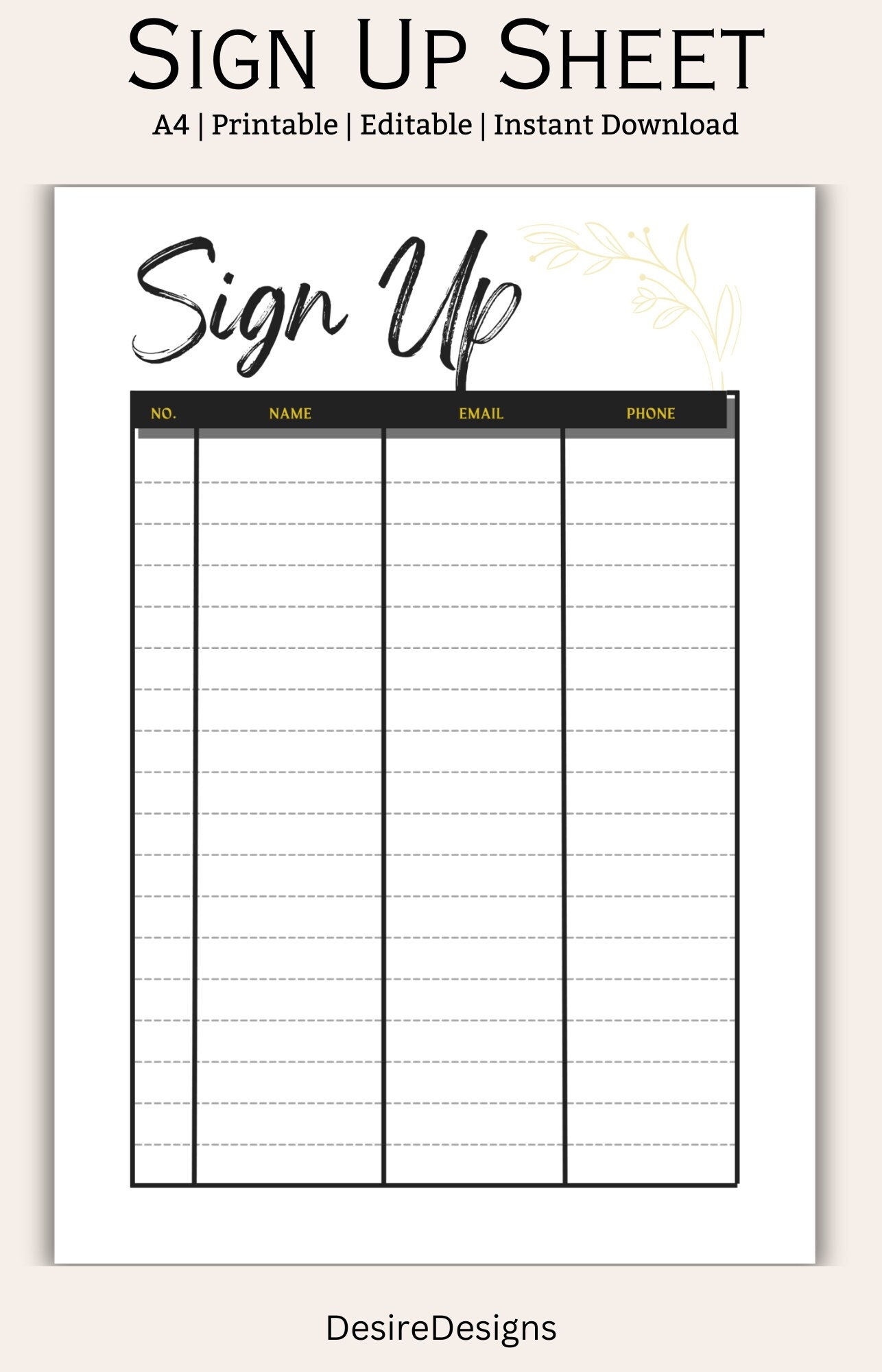 Editable Printable Sign Up Sheet Sign Up Sheet Sign Up Organizer Sign Up Log Instant Download Infinite Downloads Etsy