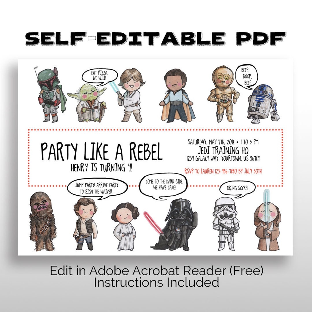 EDITABLE PRINTABLE Star Wars Party Invitation Pdf DOWNLOAD Star Wars Birthday Baby Shower May The 4th May The Fourth Star Wars Premier Etsy