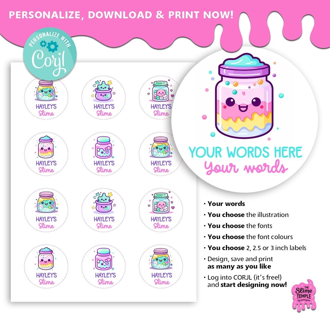 EDITABLE Slime Pot Labels 2 2 5 Or 3 inch Label Template Avery Sticker Template Slime Pot Labels Cute Kawaii Slime Business Etsy
