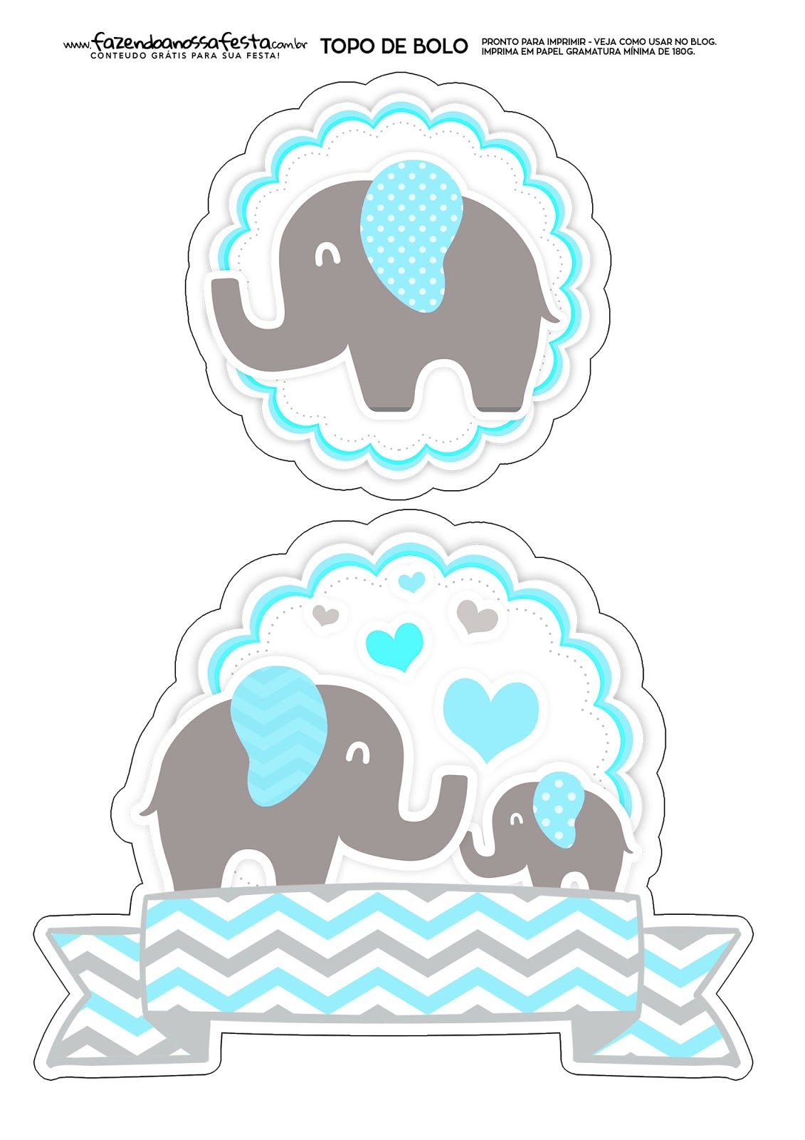 Elephants In Light Blue Free Printable Cake Toppers Oh My Baby 
