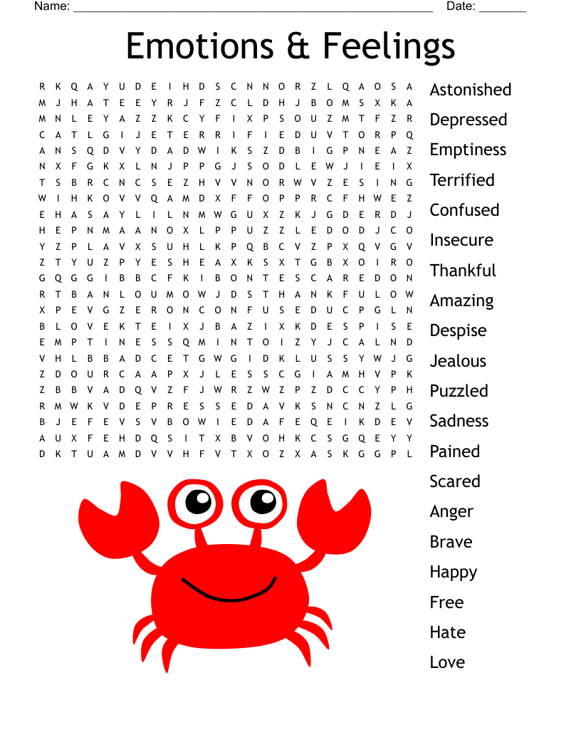 Emotions Feelings Word Search WordMint