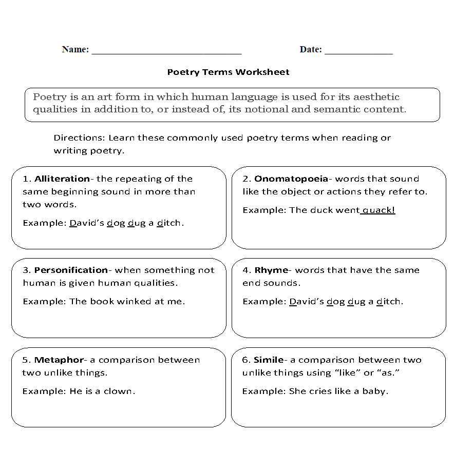 Englishlinx Poetry Worksheets