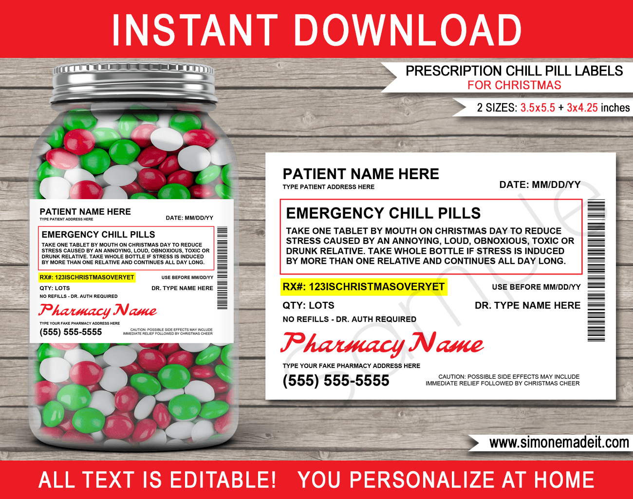 Fake Walgreens Prescription Christmas Chill Pill Labels Template Gag Gift