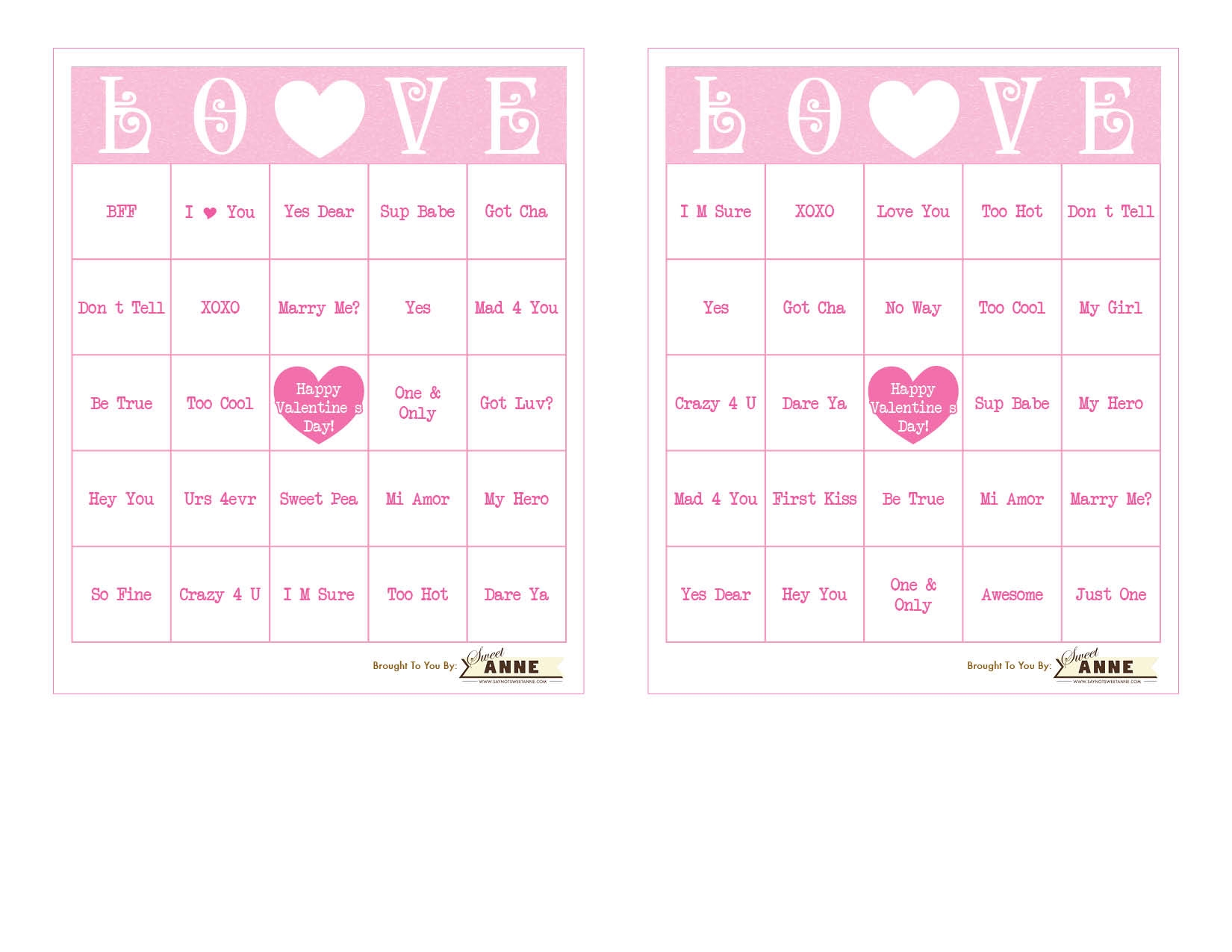 Fall In Love With Free Printable Valentine Bingo Sweet Anne Designs