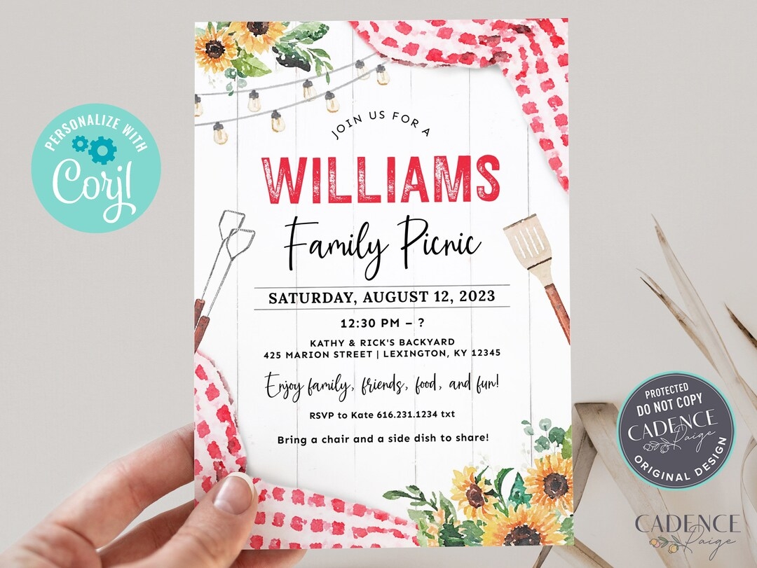 Family Reunion Invitation Summer Picnic Invite Family Cookout Invite Family BBQ Company Picnic School Picnic Church Flyer Printable Etsy