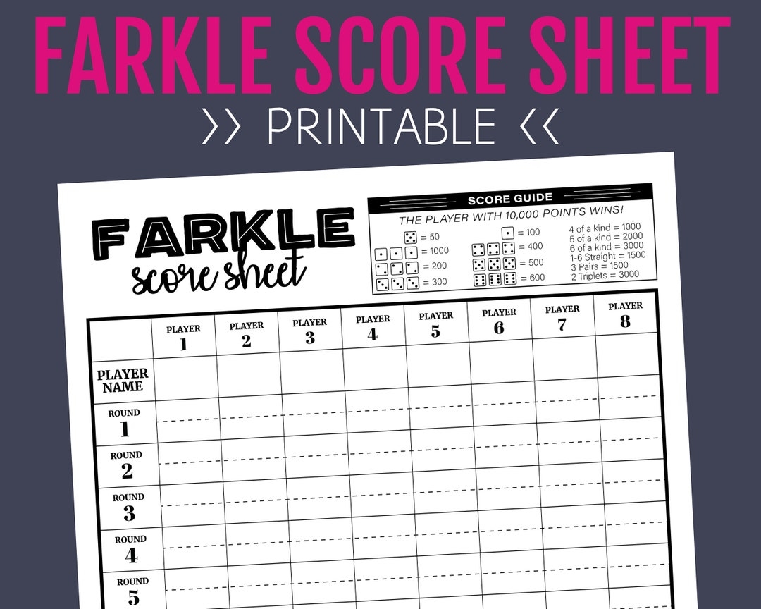 Farkle Score Sheet Printable Score Sheet Digital Instant Download Farkle Printable File PDF 8 5 X 11 A4 Etsy