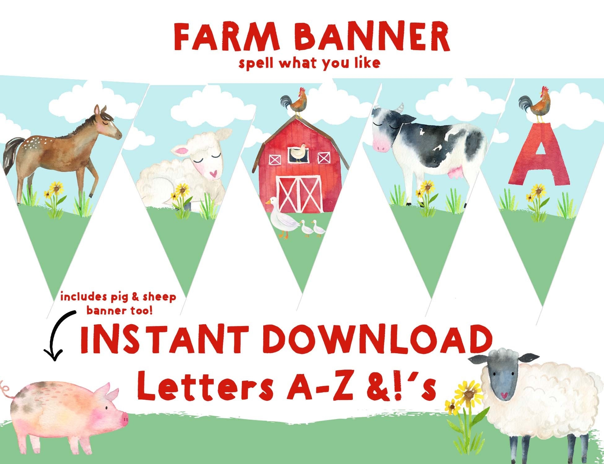 FARM BANNER Farm Instant Download Banner Farm Birthday Party Baby Shower Barn Banner Printable Cow Horse Pig Sheep Lamb Duck Banner Etsy