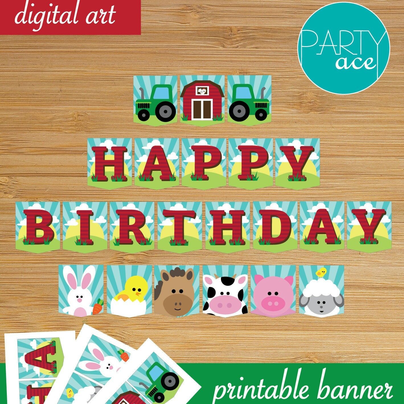 Farm Barn Animals Banner Printable Happy Birthday Decoration