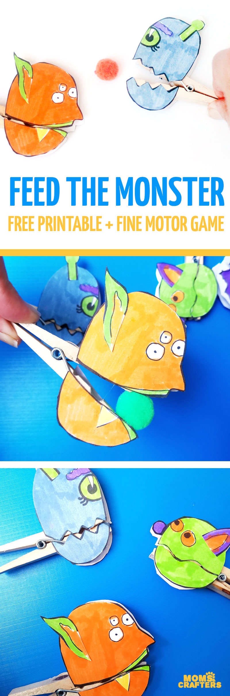 Feed The Monster Fine Motor Activity With Clothespin Puppets 