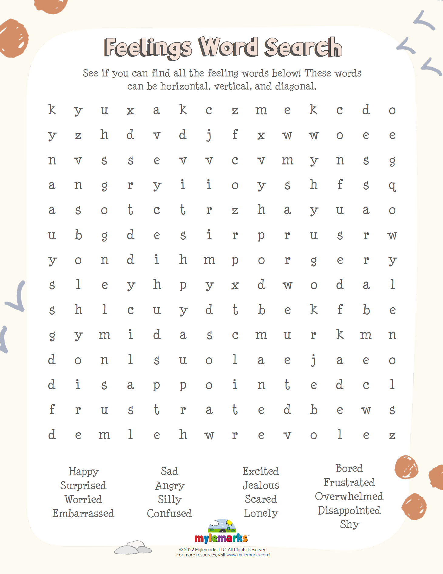 Free Printable Word Searches Feelings