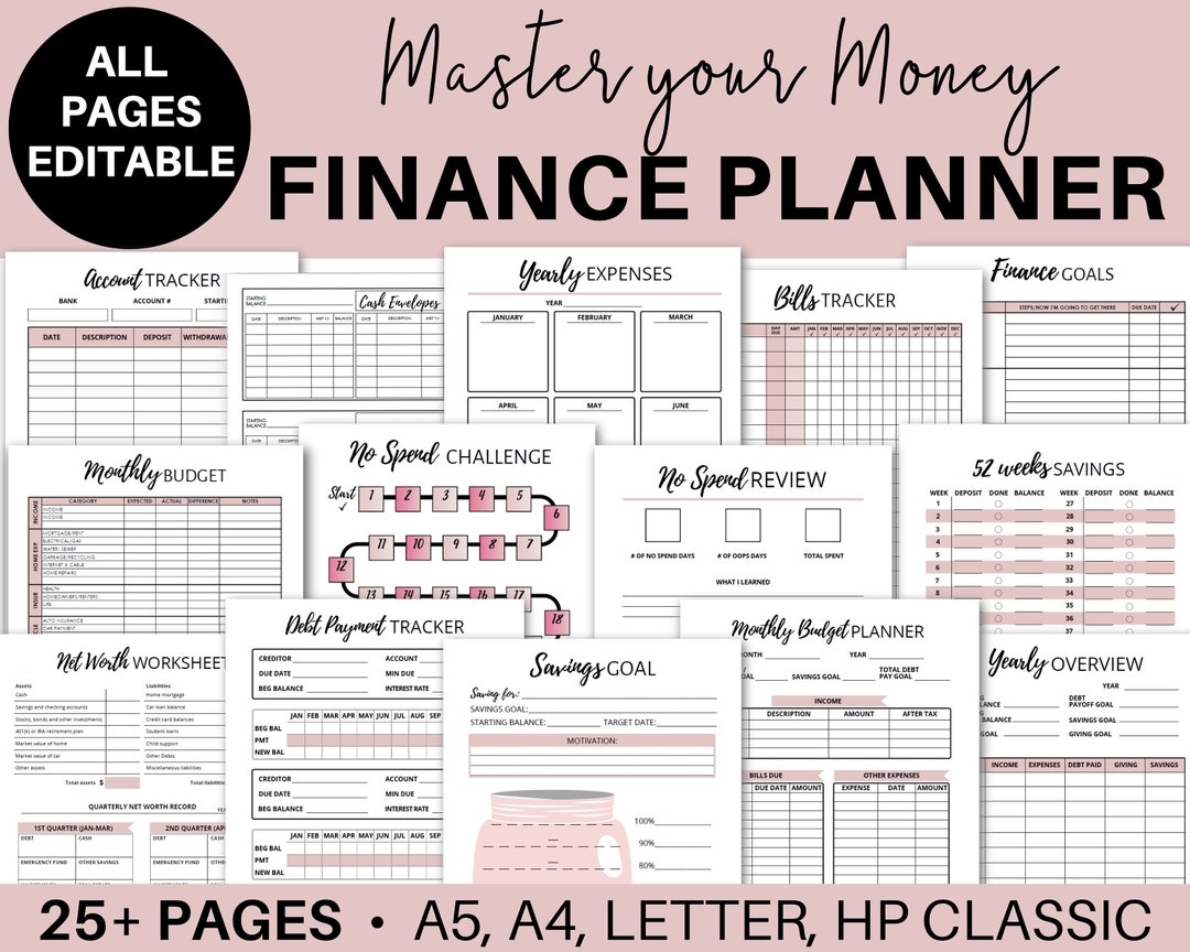 Financial Planner Printable Budget Planner Printables Monthly Budget PDF Editable Finance Planner Inserts Debt Free Bill Money Tracker Etsy