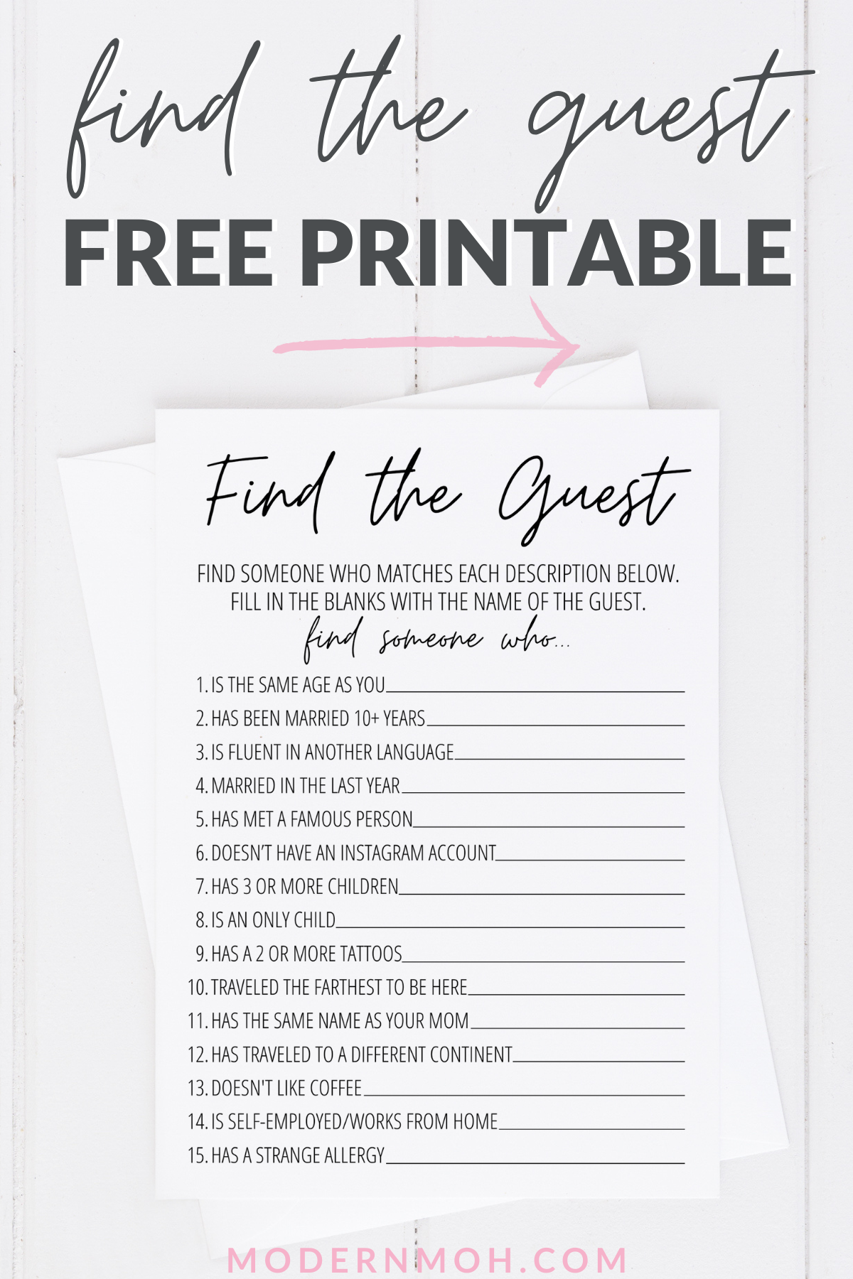 Find The Guest Bridal Shower Game Free Printable