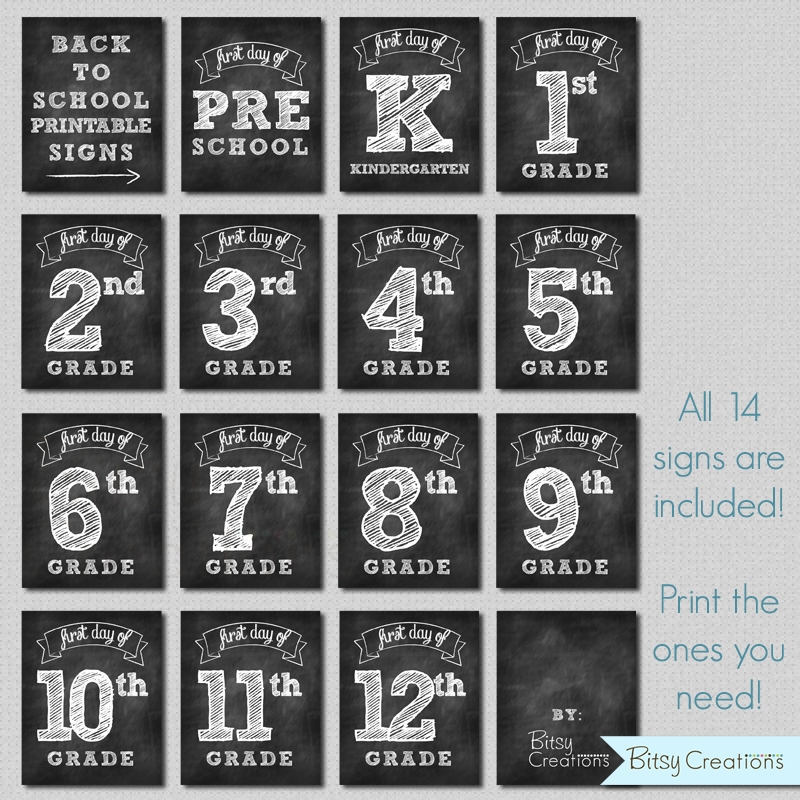 FIRST Day Of School Printable Chalkboard Signs INSTANT DOWNLOAD