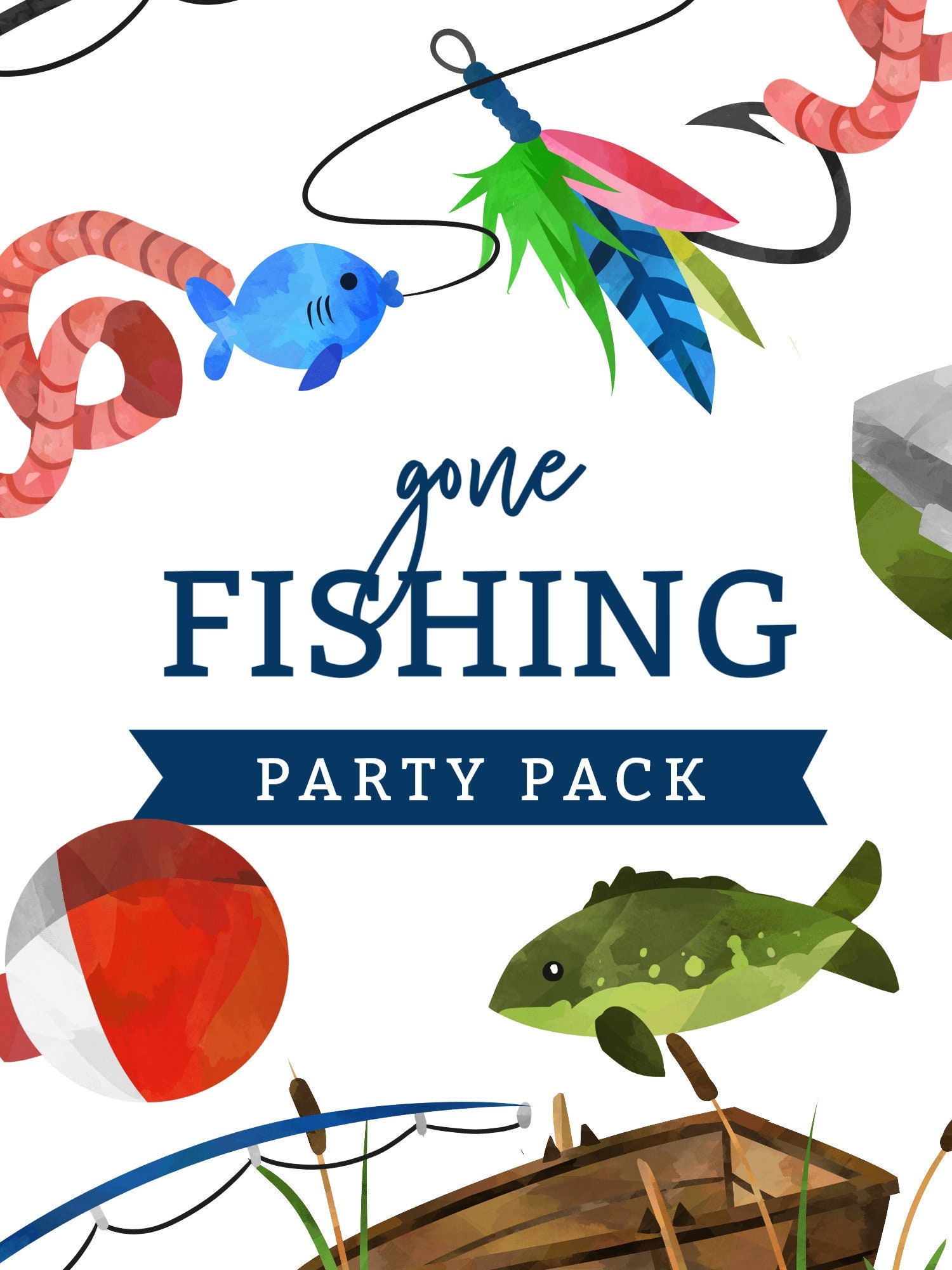Fishing Birthday Party Pack INSTANT DOWNLOAD Invites Girls First Birthday Invite For Girl Templett Gone Fishing Fishing Rod Tackle Etsy
