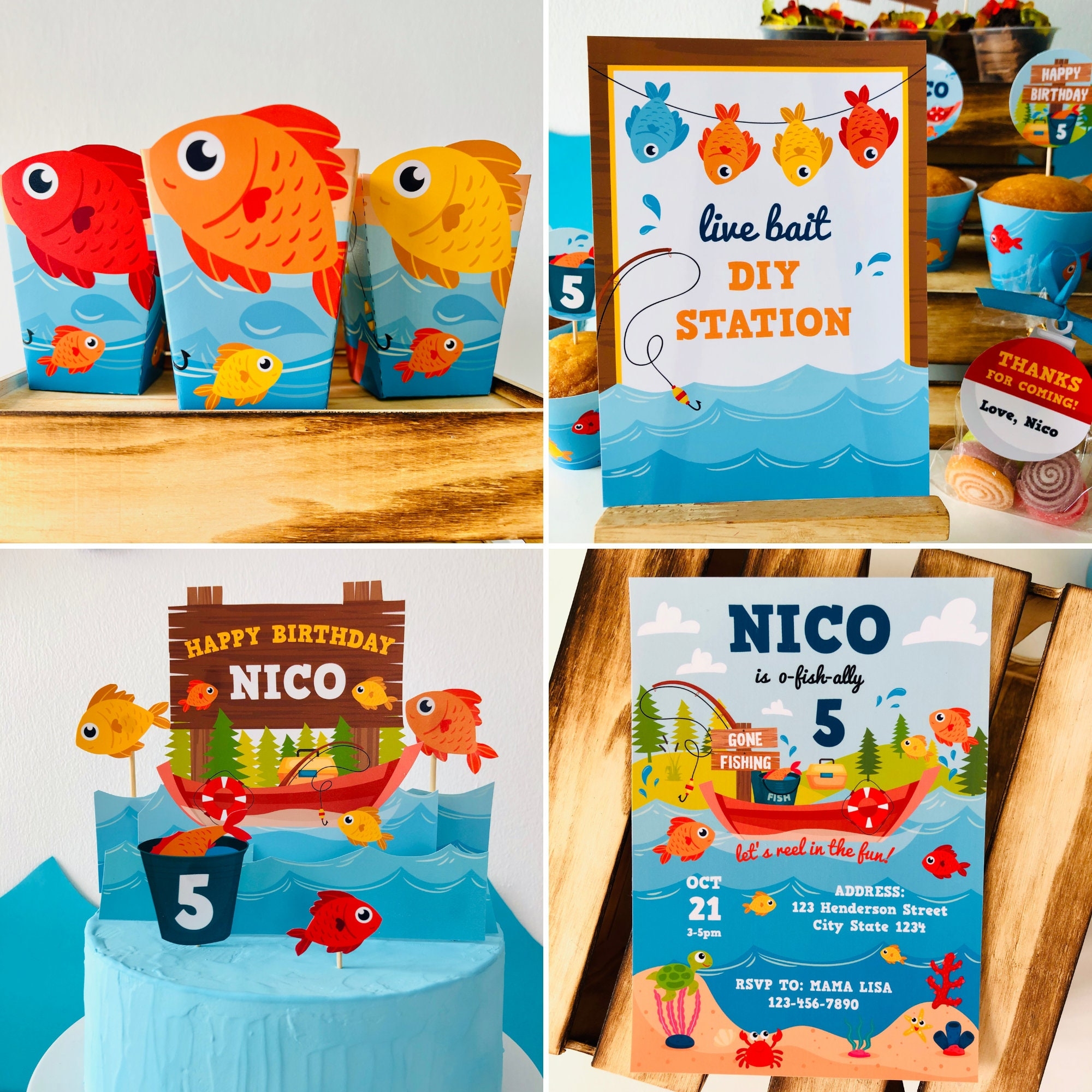 Fishing Party Decorations Printables Editable Gone Fishing Birthday Party Printable Editable Kit Etsy