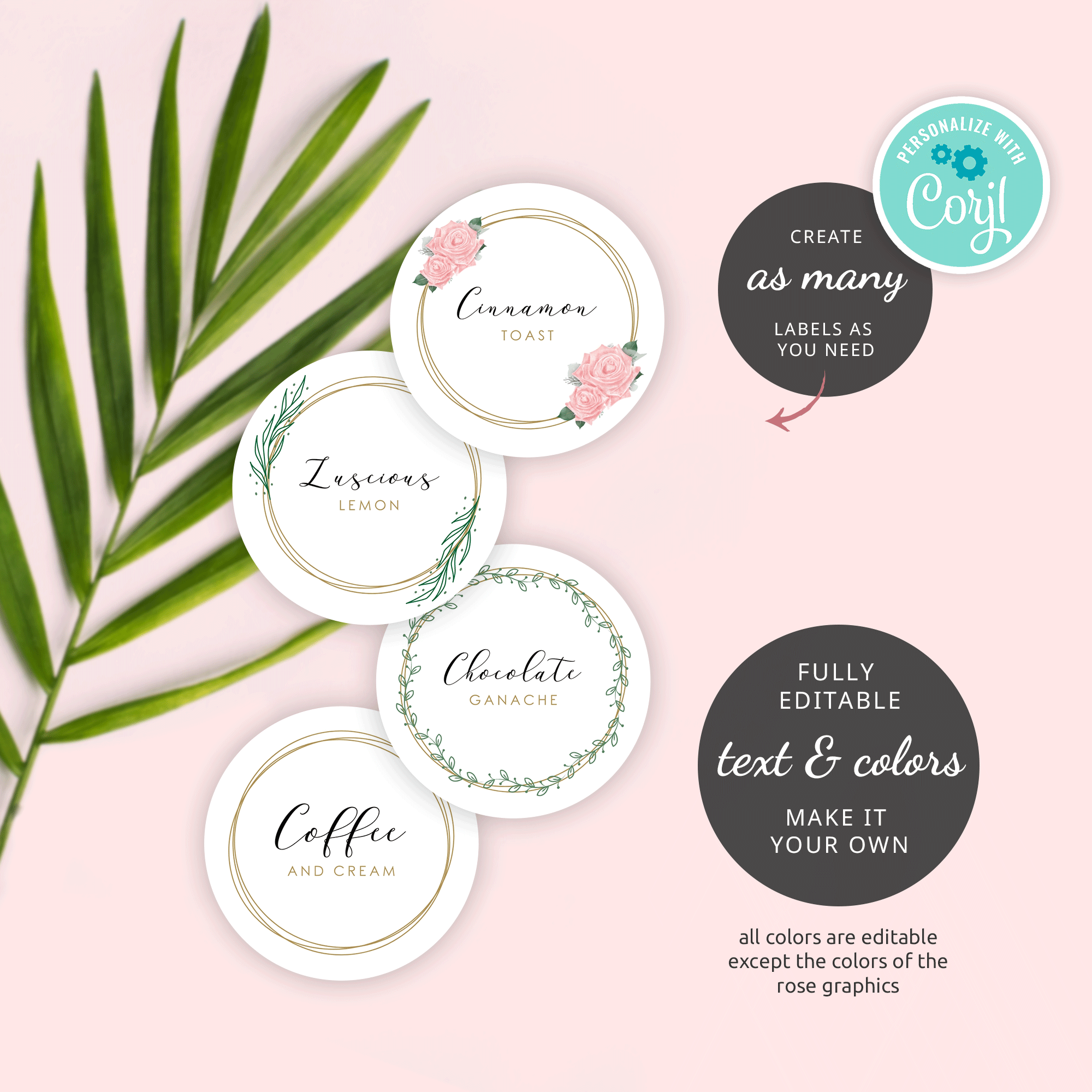 Flavor Stickers DIY Round Flavour Scent Label Template Floral