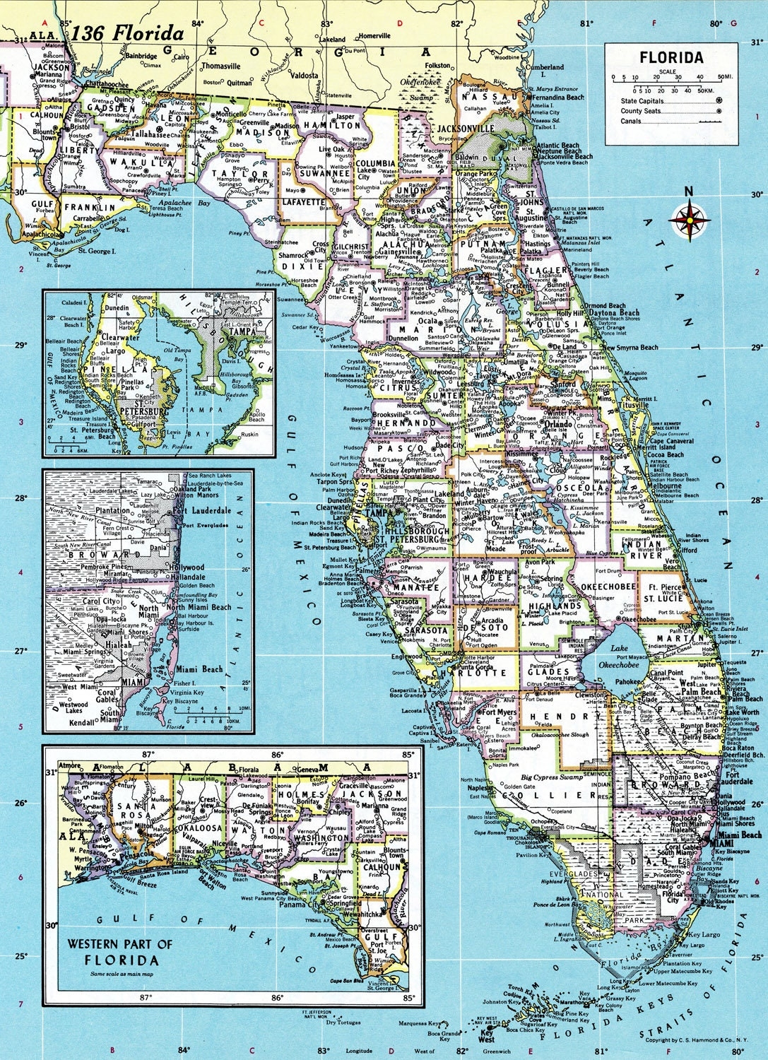 Florida Map Instant Download Printable Map Digital Download Wall Art Antique Map Etsy