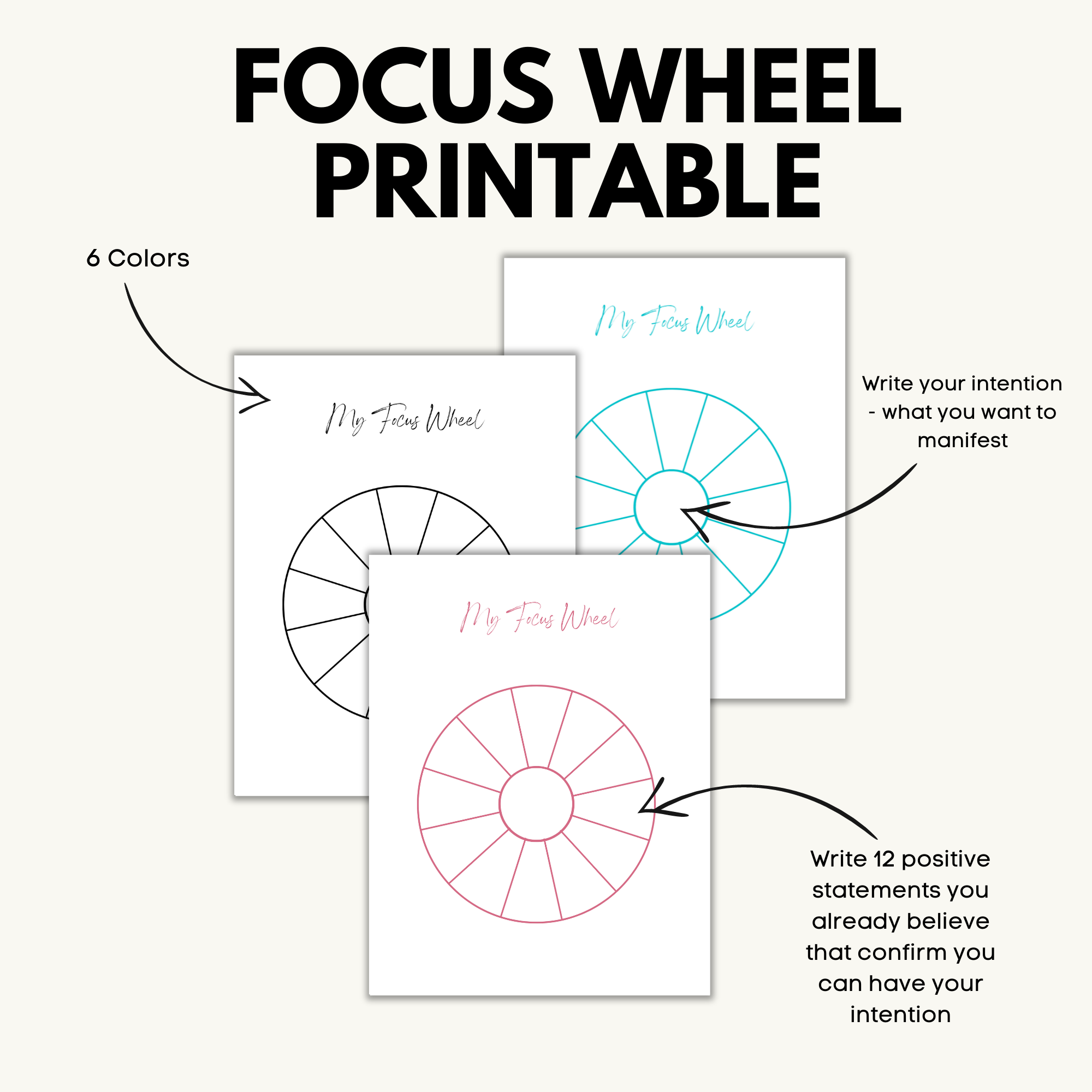 Focus Wheel Law Of Attraction Worksheet Grateful Manifesting Printables Shop