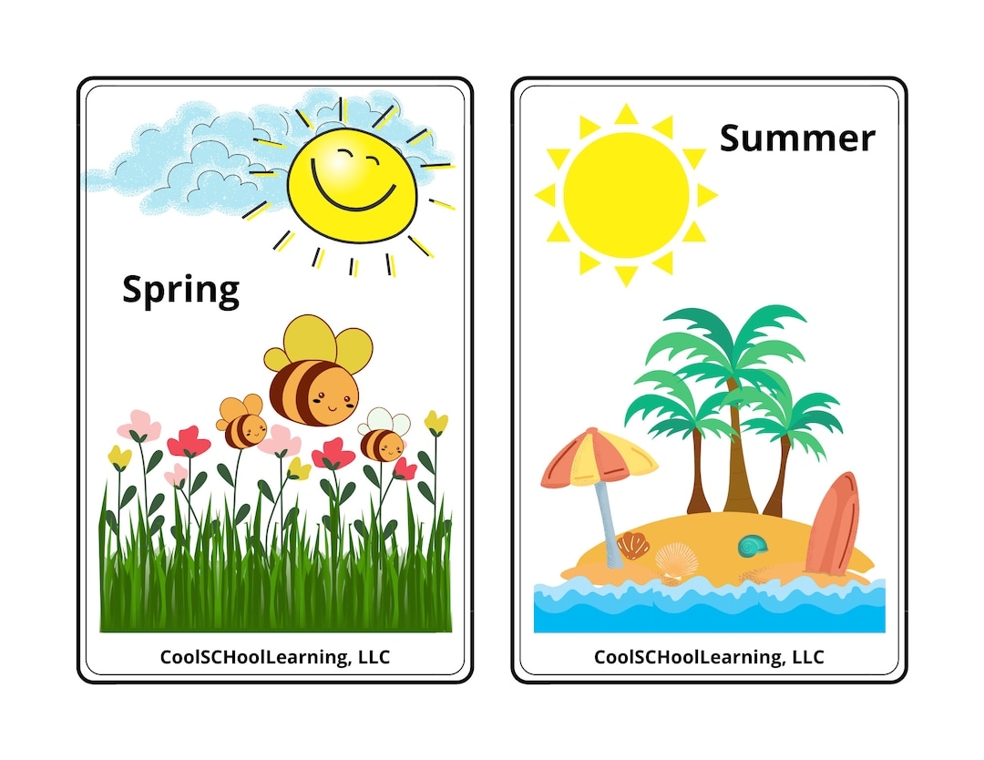 Four Seasons Prints Seasons Of The Year Flash Cards For Kids Learning Flash Cards Educational Printable For Kids Etsy