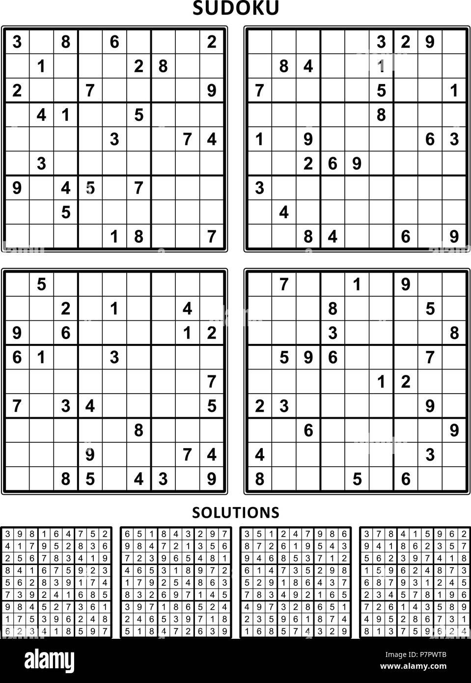 Four Sudoku Puzzles Of Comfortable easy Yet Not Very Easy Level On A4 Or Letter Sized Page With Margins Suitable For Large Print Books Set 14 Stock Vector Image Art Alamy