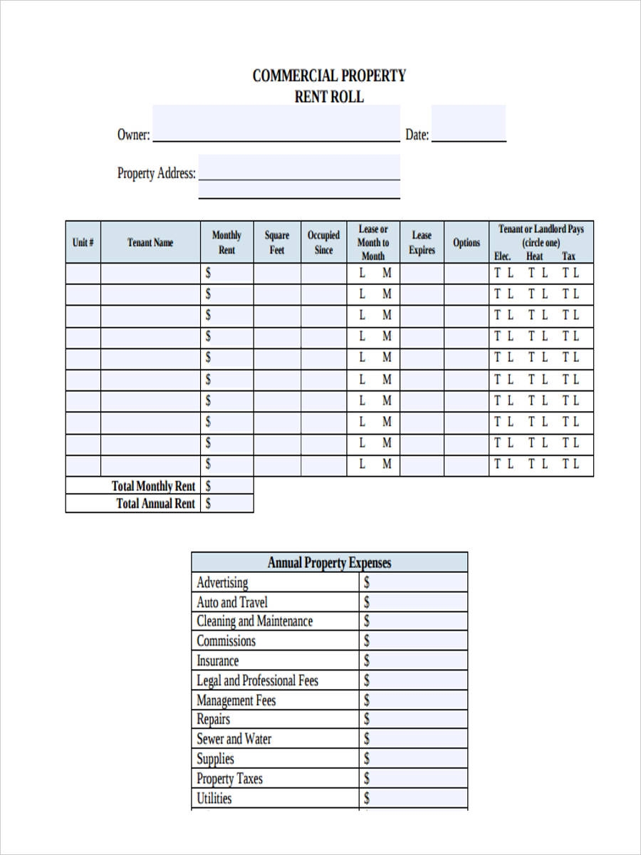 FREE 22 Rent Roll Form Samples PDF MS Word Google Docs Excel