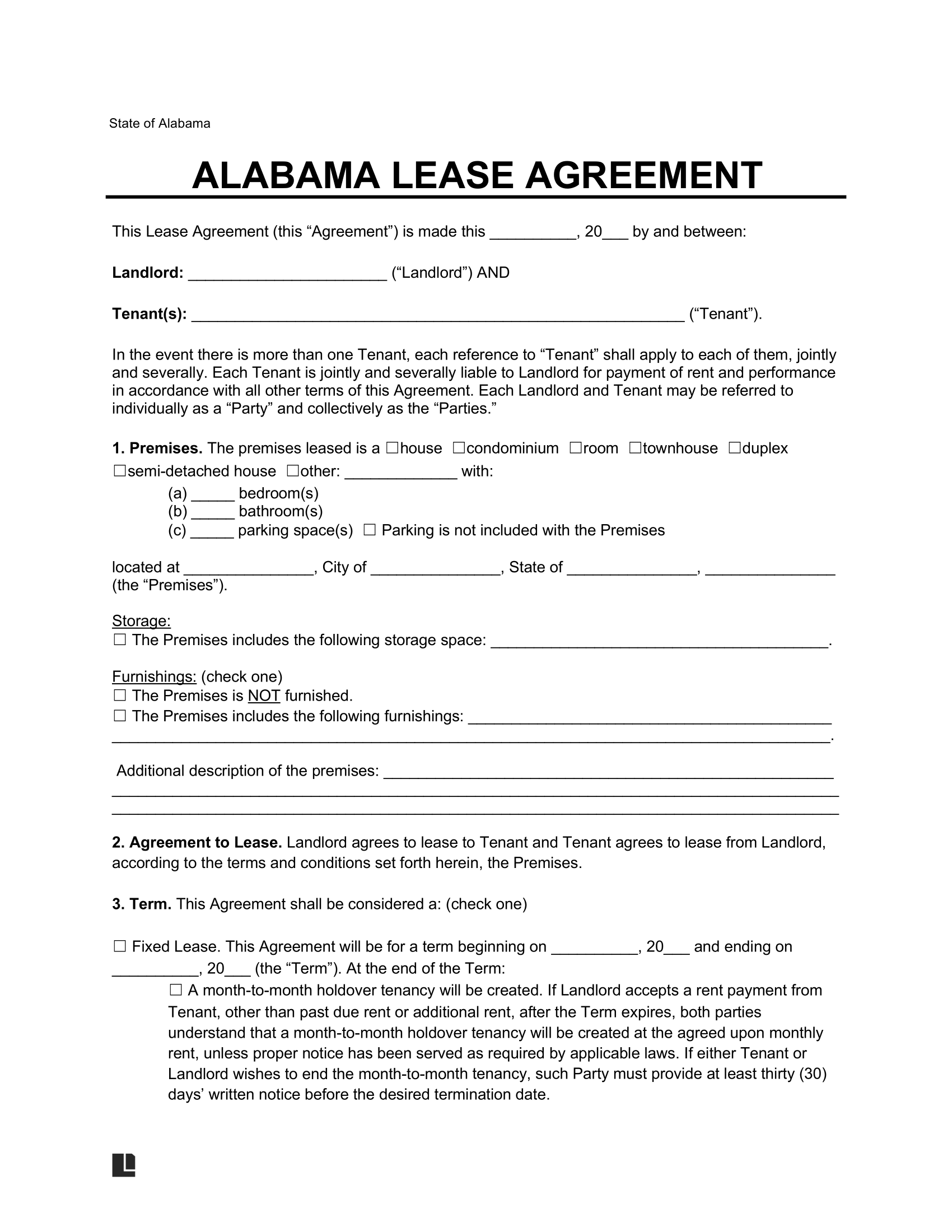 Free Alabama Lease Agreement Templates 6 PDF Word