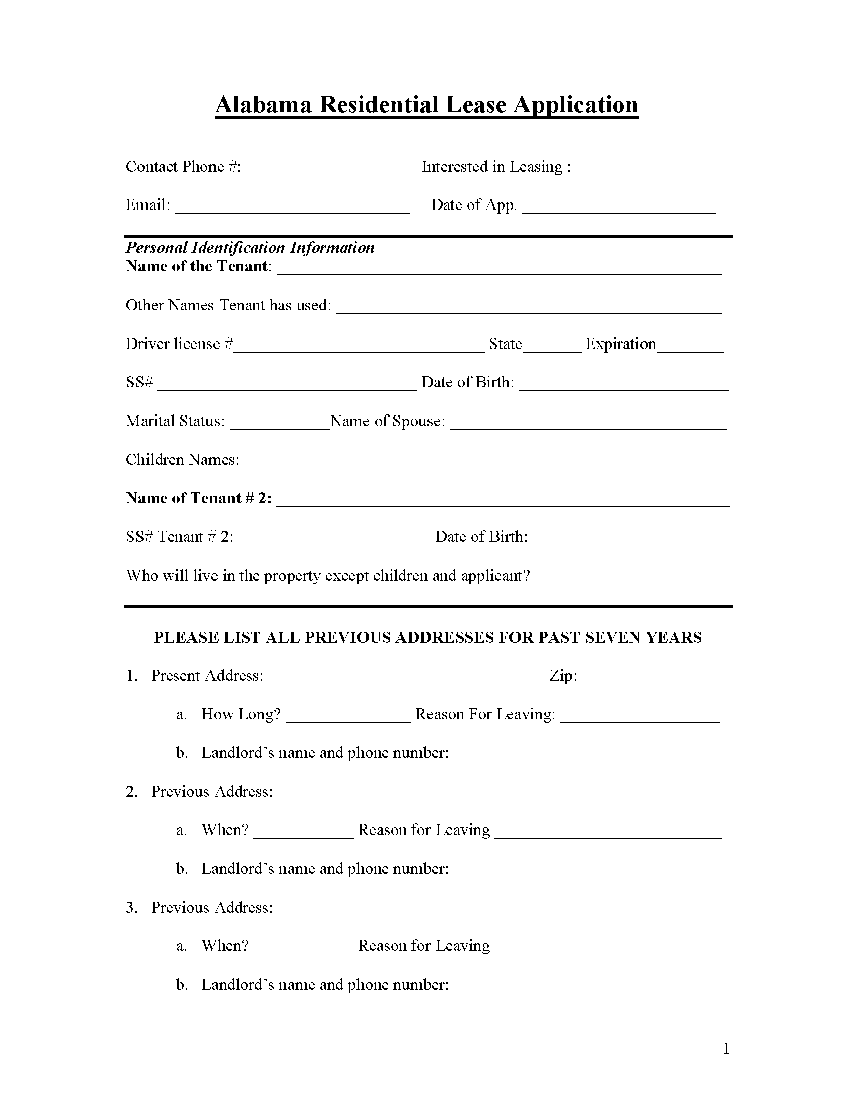 Free Printable Lease Agreement Alabama