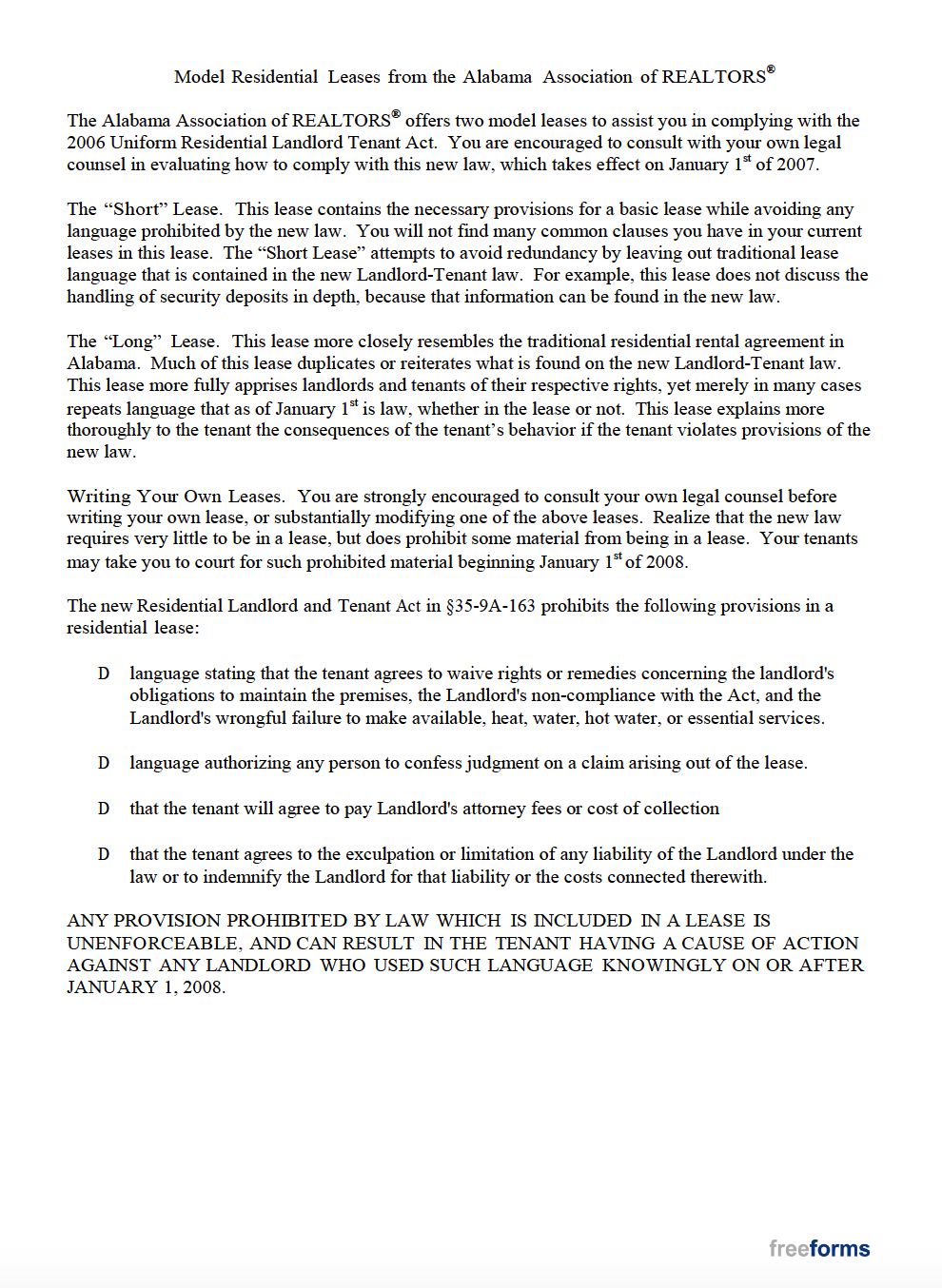 Free Alabama Rental Lease Agreement Templates PDF Word