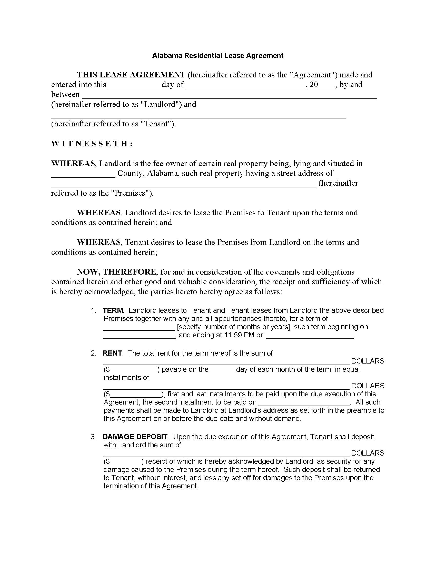 Free Alabama Residential Lease Agreement PDF