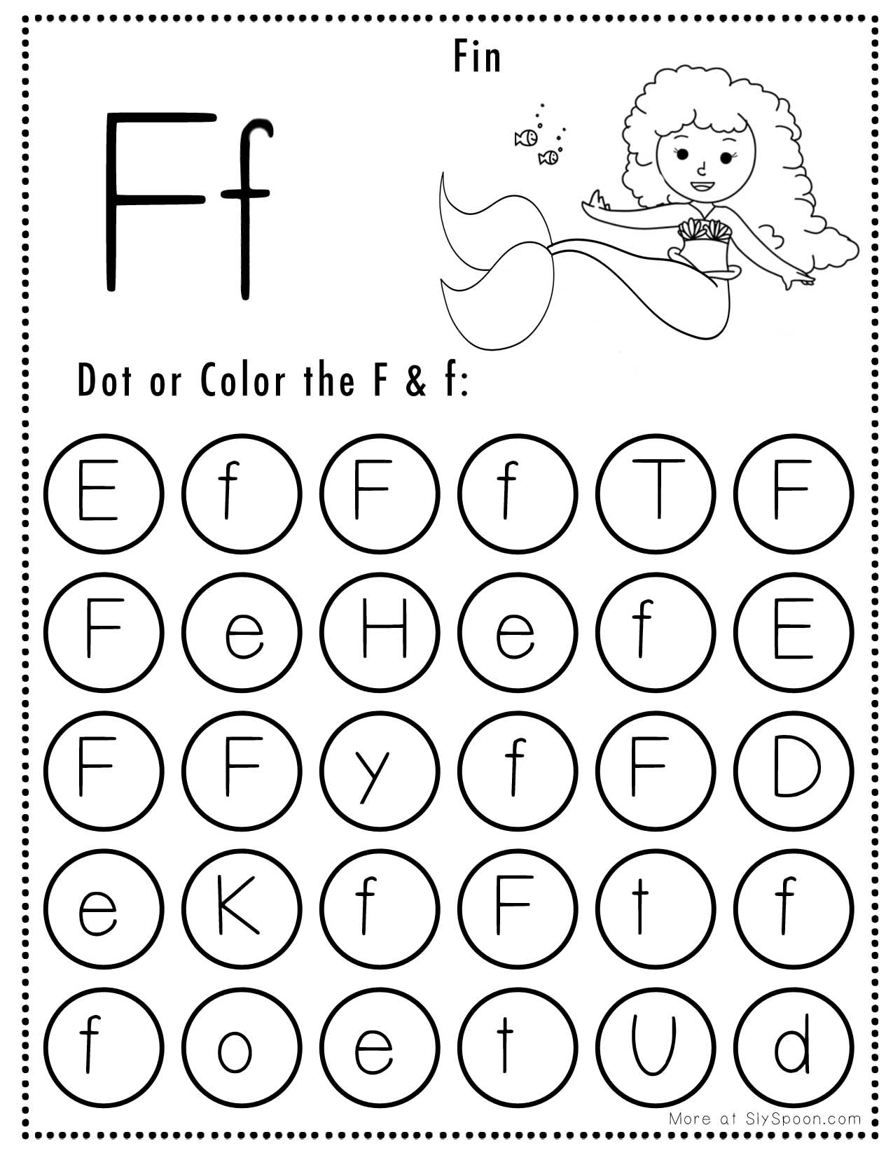 Free Alphabet Do A Dot Printables Worksheets Letter F Mermaid Themed Sly SpoonSly Spoon