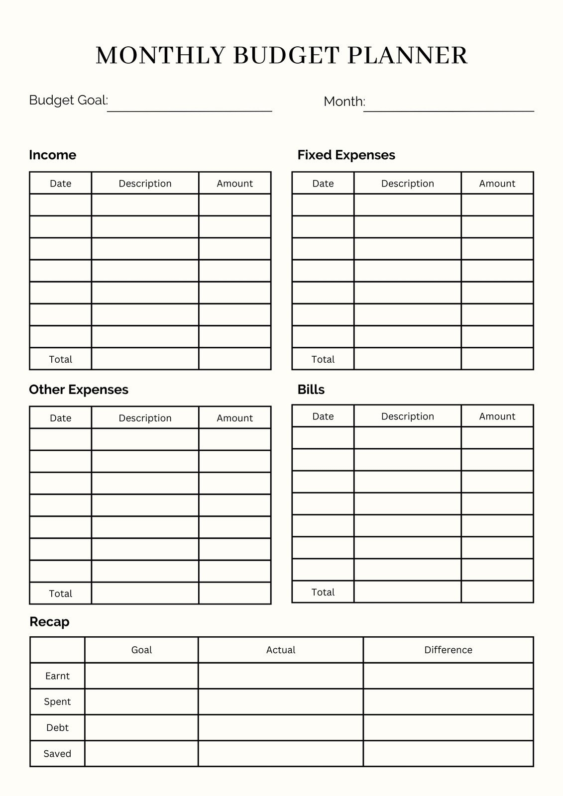 Free Printable Budget Planner