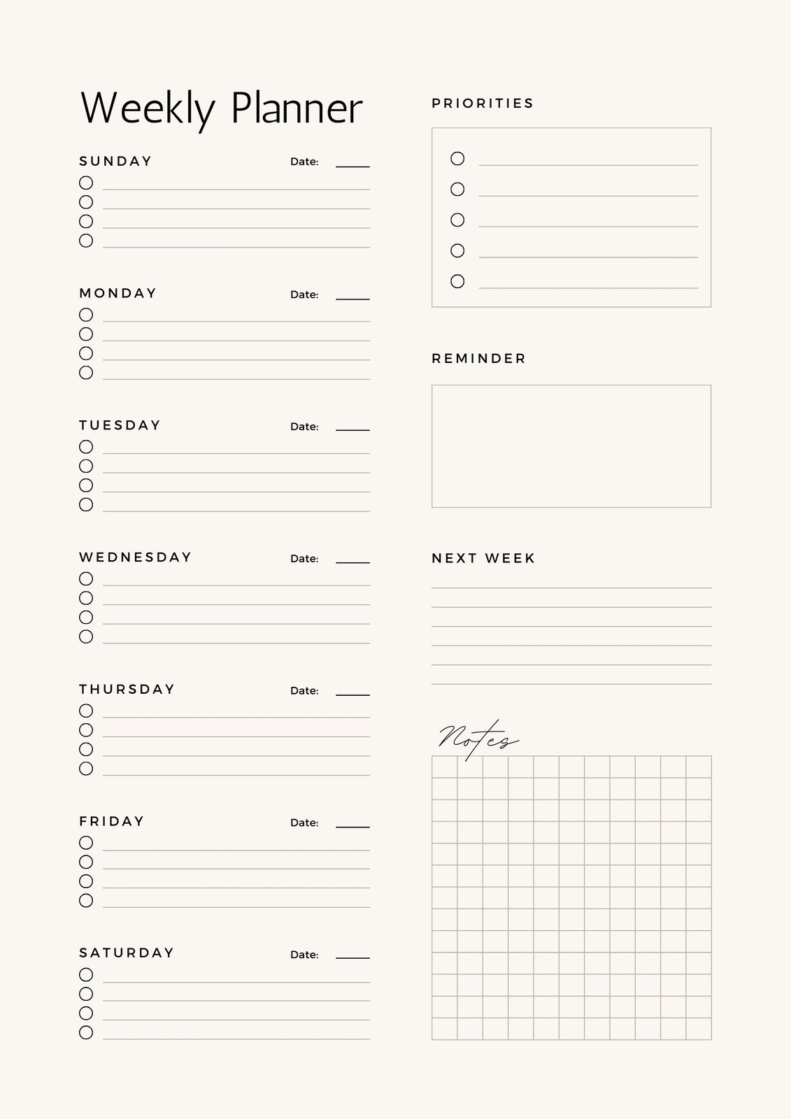 Printable Weekly Planner Free