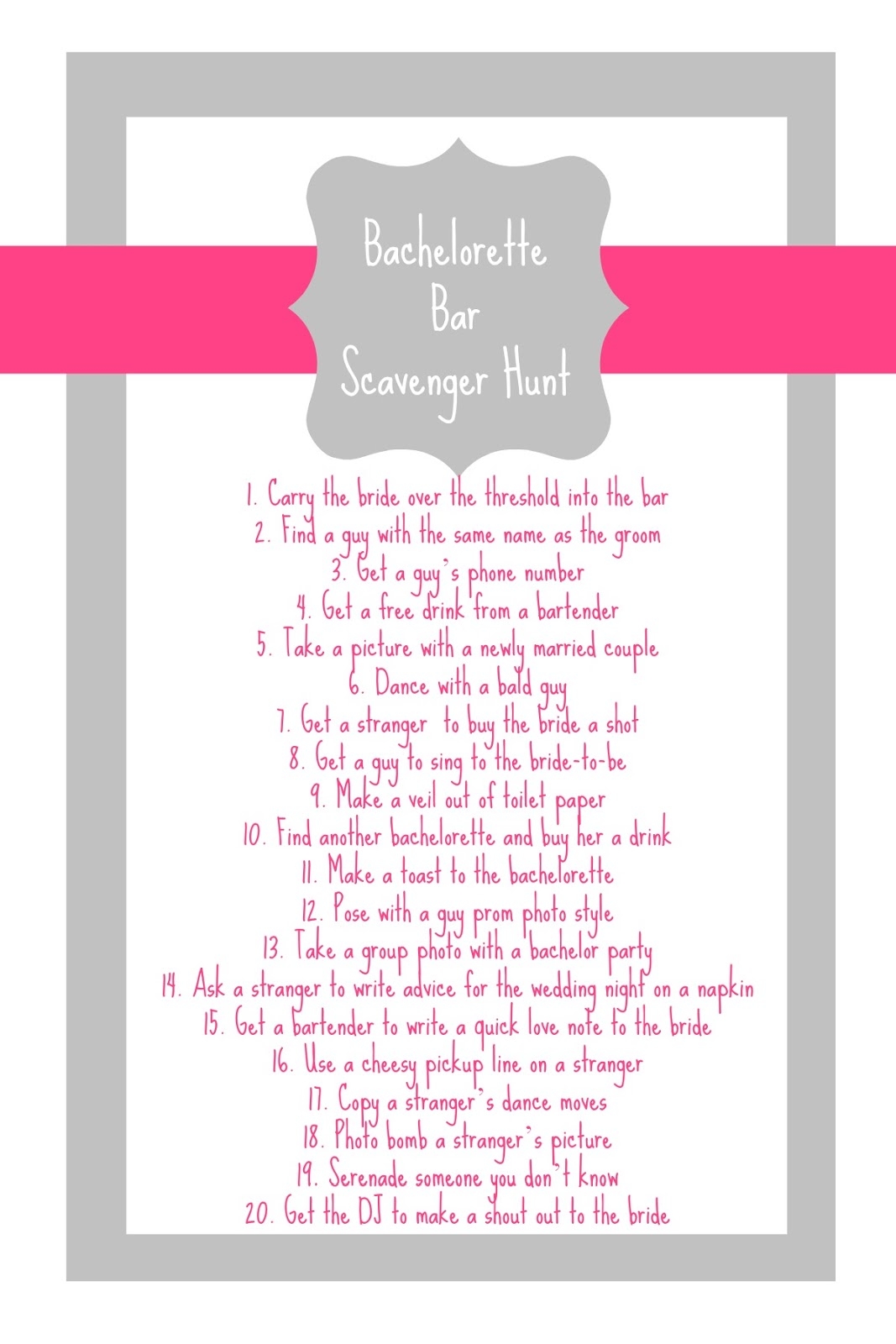 Free Bachelorette Scavenger Hunt Printable The Inspired Hive
