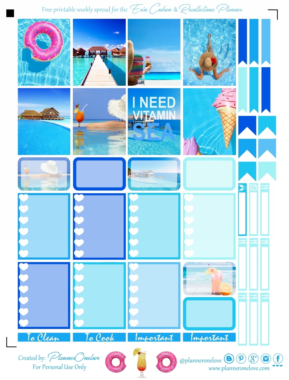 Free Beachy Summer Printable Planner Stickers For The EC Recollections Planner Planner Onelove