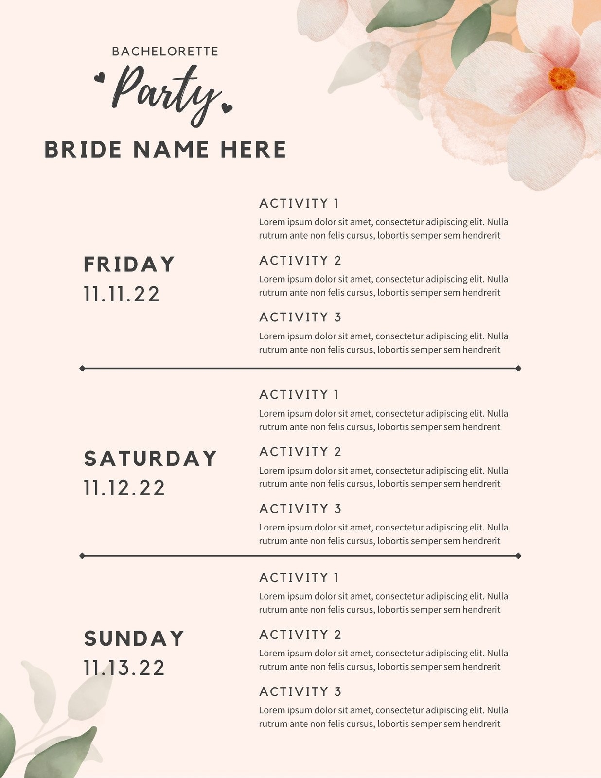 Free Custom Printable Wedding Timeline Planner Templates Canva