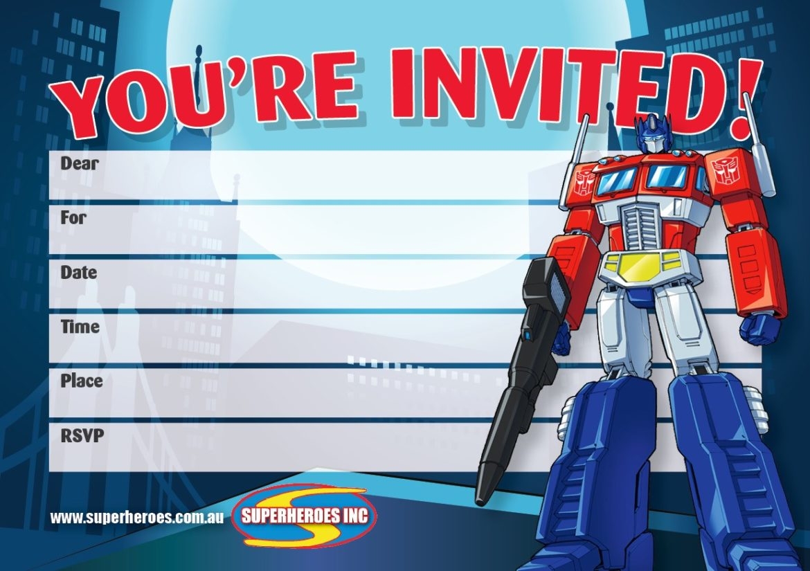 Free Downloadable Transformers Optimus Prime Birthday Party Invitation Superheroes Inc