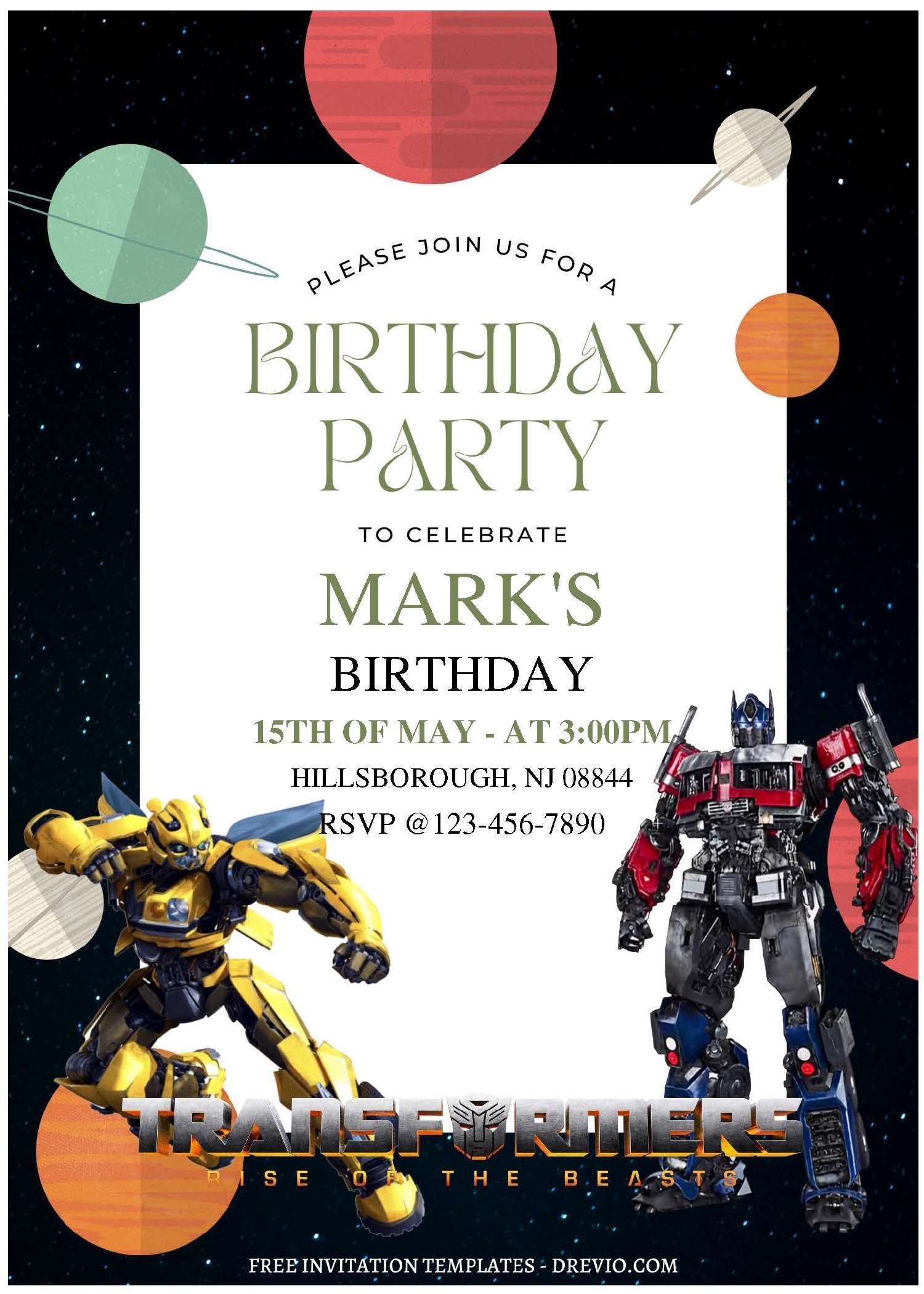Free Editable PDF Transformers The Rise Of The Beast Birthday Invitation Templates