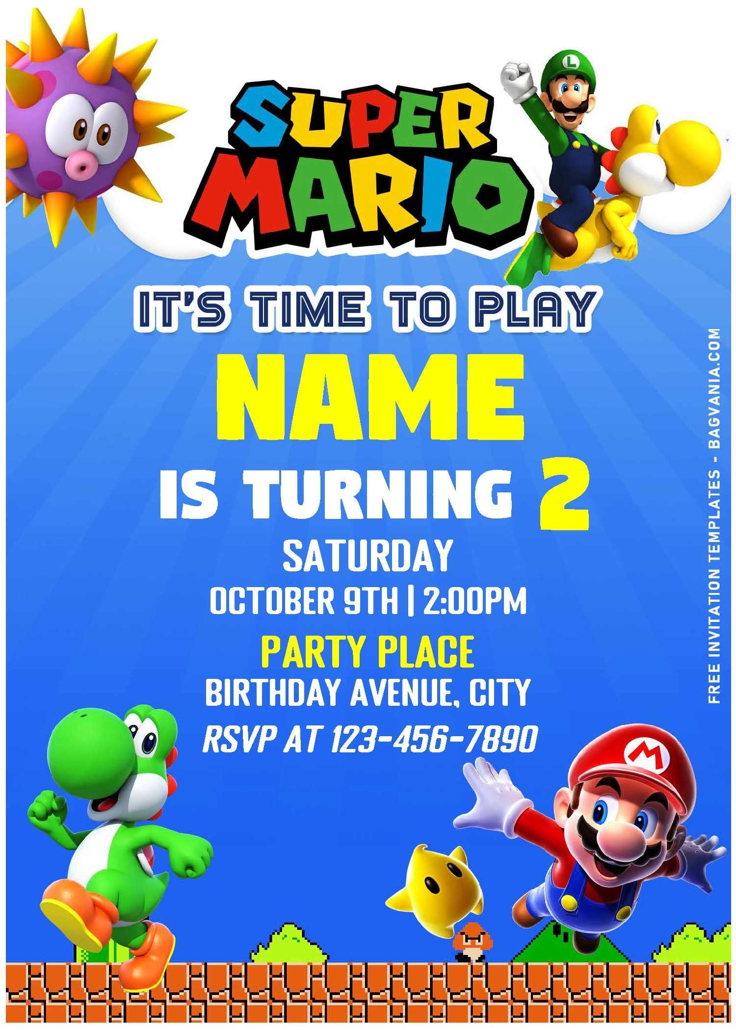 Free Editable PDF Wahoo Super Mario Time Birthday Invitation Templates
