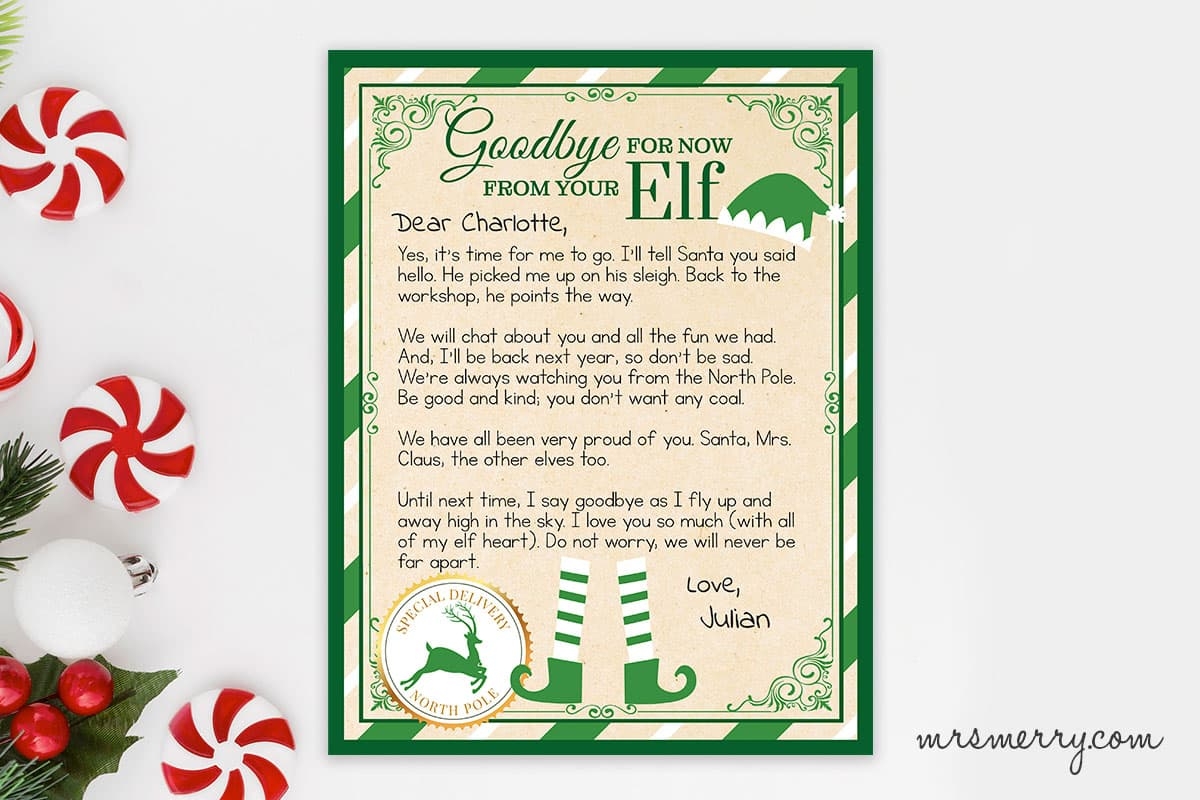 Free Elf On The Shelf Goodbye Letter Printable Mrs Merry