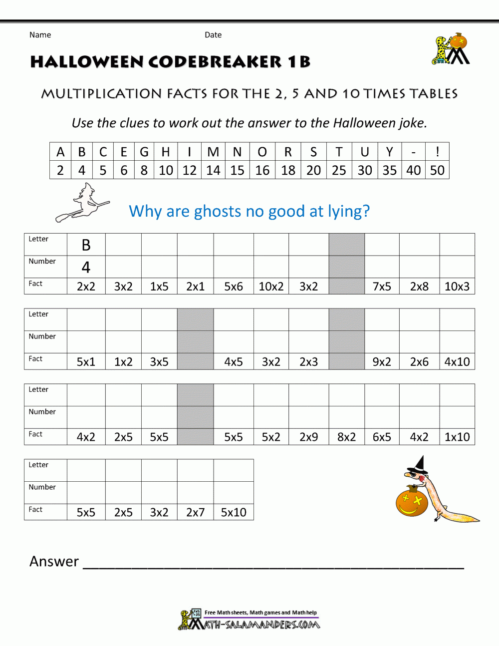 Halloween Math Worksheet Printable Free