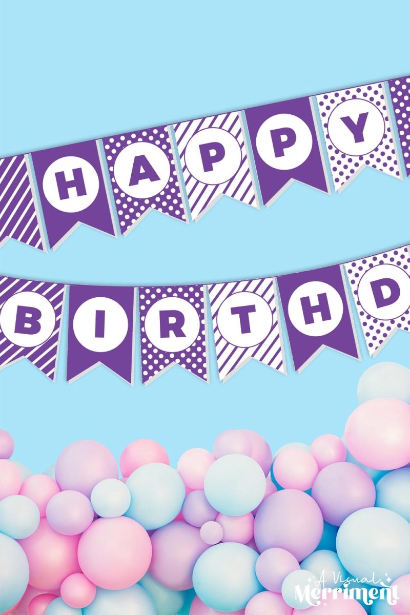 Free Happy Birthday Banner Printable Party Sign Purple Kids Crafts DIYs Parties Planning Home Decor