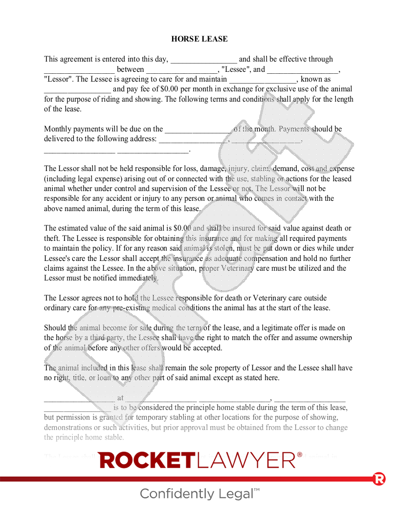 Free Horse Lease Make Sign Download Rocket Lawyer