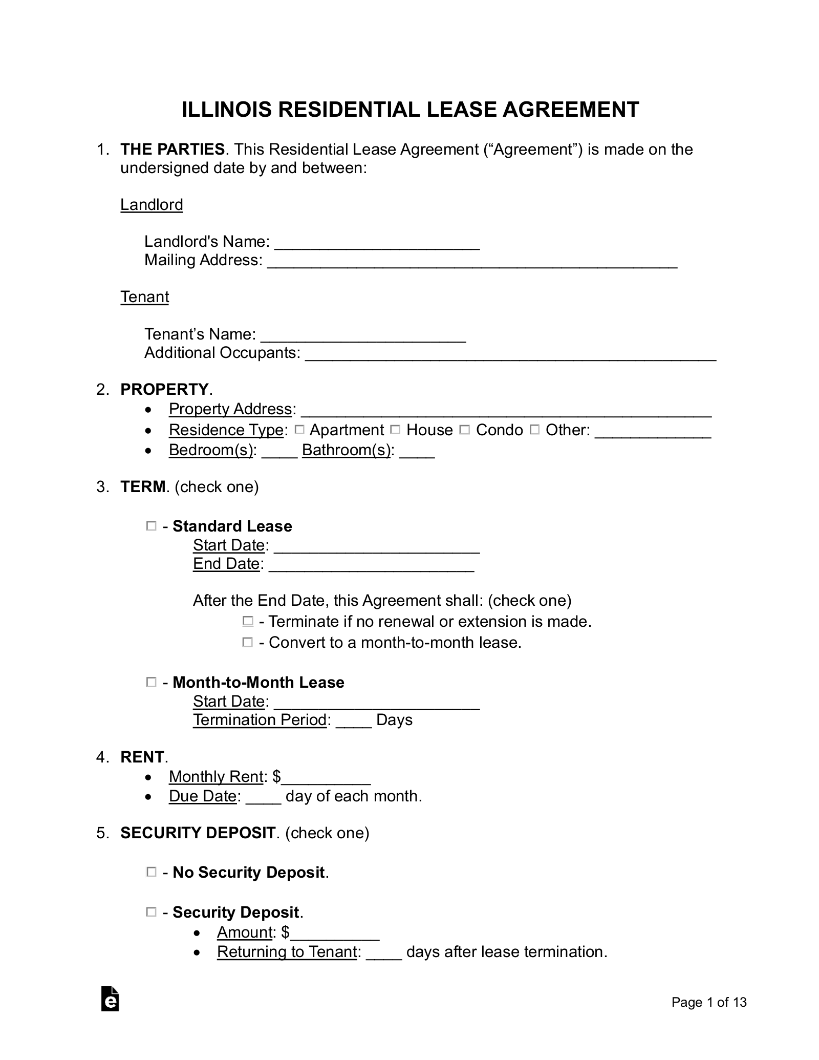 Free Illinois Lease Agreement Templates PDF Word EForms