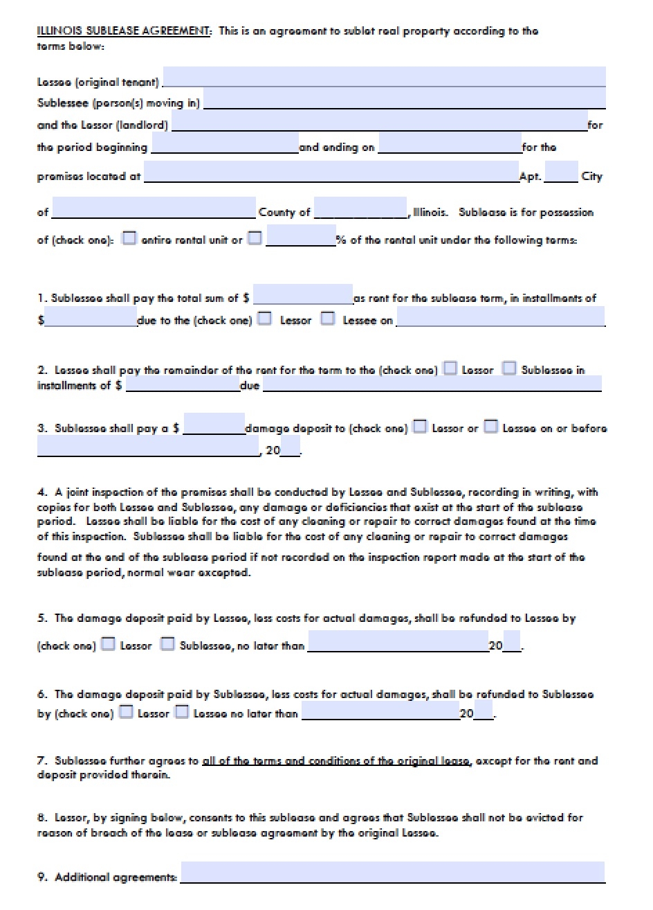 Free Illinois Rental Lease Agreement Templates PDF Word